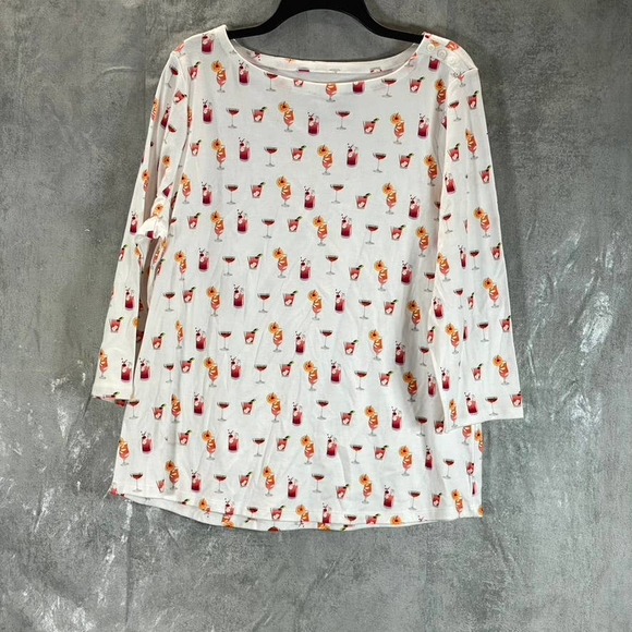 Charter Club Women's White Drinks Printed Boat-Neck 3/4 Sleeve Top SZ 2XL - Picture 1 of 15